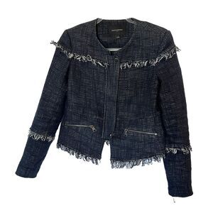 Banana Republic Women's Size 4 Jacket Fringe Boucle Zippered Pockets Unique